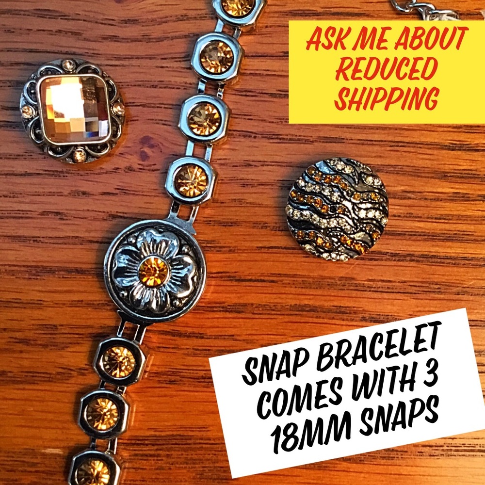 Amber Glam Bracelet with 3 Snaps, 18mm.